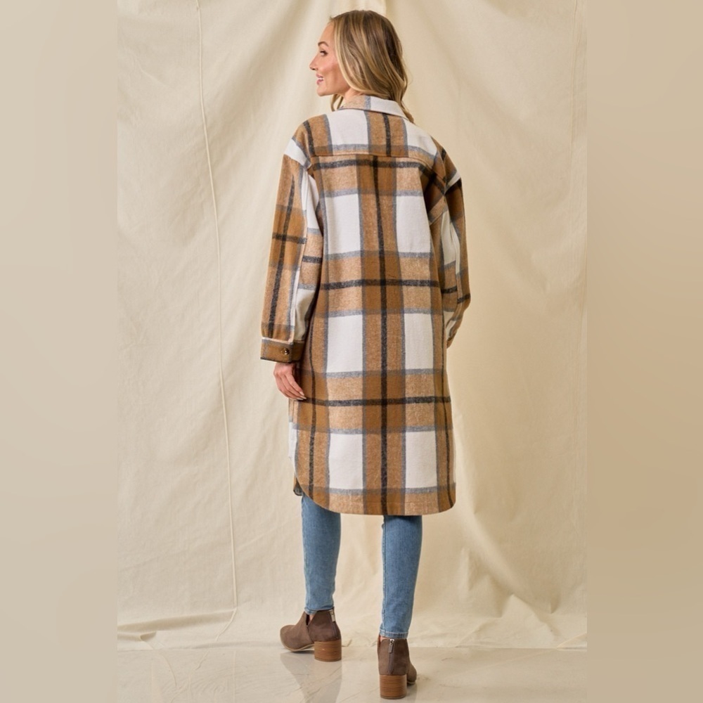 New! Brushed Long Tan Shacket with pockets - Picture 4 of 4